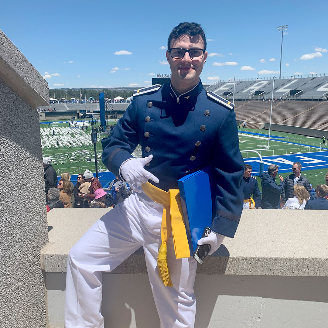 Josh Henriques celebrates his graduation from the US Air Force Academy.