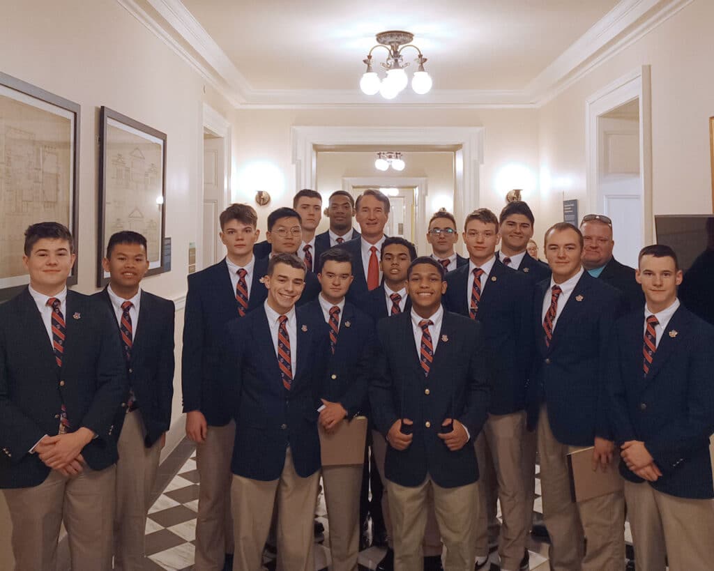 Cadets from Fork Union Military Academy met Governor Glenn Youngkin during a visit to the State Capitol.