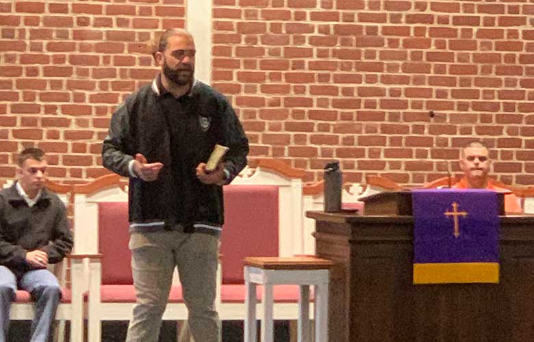Vince Croce, the Chaplain of the University of Virginia football team and Area Director of the Fellowship of Christian Athletes, delivered today's chapel message to the Corps of Cadets.