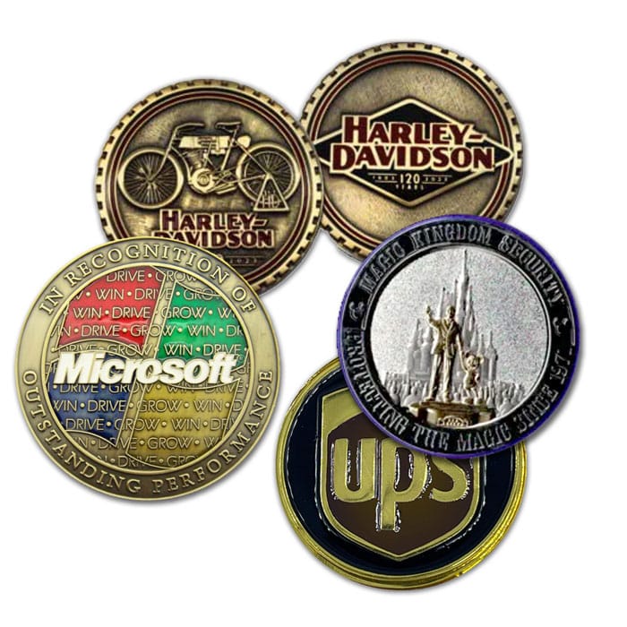 Some examples of challenge coins used by corporations