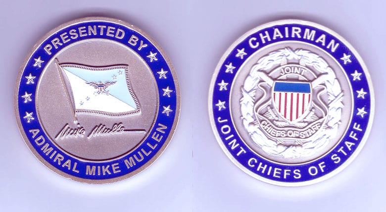 Cadets received challenge coins from Admiral Mike Mullen, Chairman of the Joint Chiefs of Staff, during a special visit to the Pentagon in November 2008.